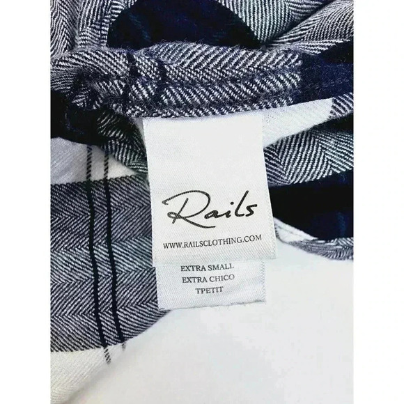 Rails Size XS Women's Black White Gray Check Green Trim Logo Tag Rayon L/S Shirt - Picture 8 of 12